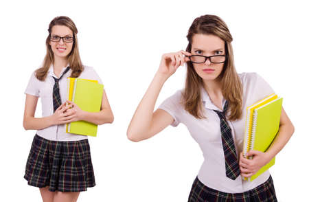 Schoolgirl isolated on the whiteの写真素材