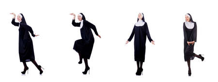Pretty nun isolated on whiteの写真素材