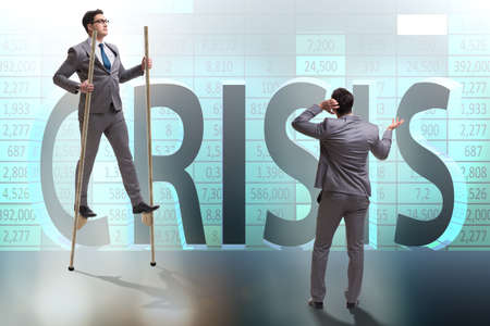 Businessman walking on stilts - standing out from the crowd