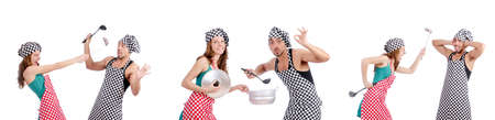 Pair of funny cooks on whiteの写真素材