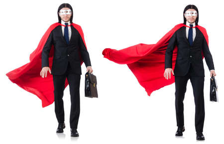 Man in red cover isolated on whiteの写真素材