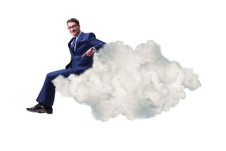 Businessman sitting on the cloud in motivitation conceptの写真素材