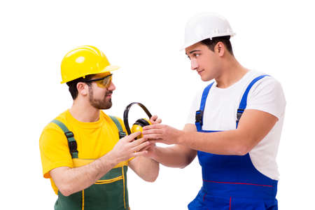 Two workers isolated on the white backgroundの写真素材