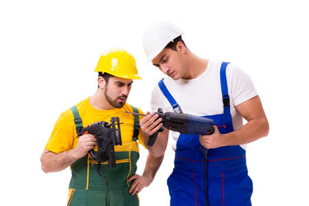 Two workers isolated on the white background