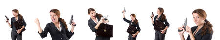 Woman businewoman with hand gunの写真素材