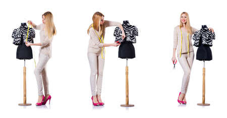 Woman tailor isolated on the whiteの写真素材