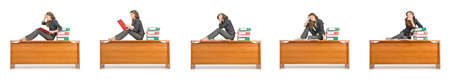 Busy businesswoman isolated on the white