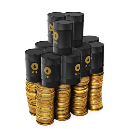 Oil trading concept with money and oil barrels
