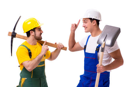 Two workers isolated on the white backgroundの写真素材