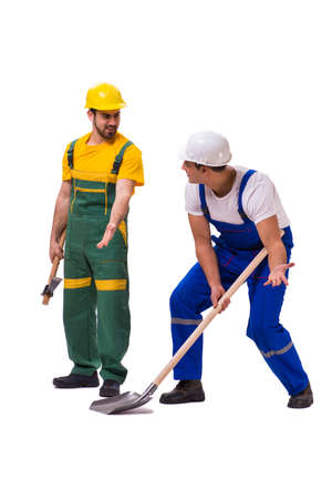 Two workers isolated on the white backgroundの写真素材