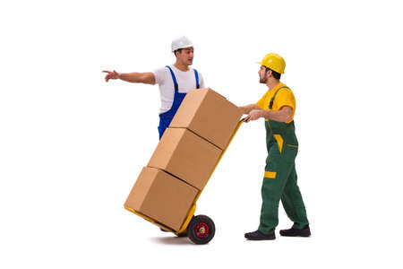 Two workers isolated on the white backgroundの写真素材