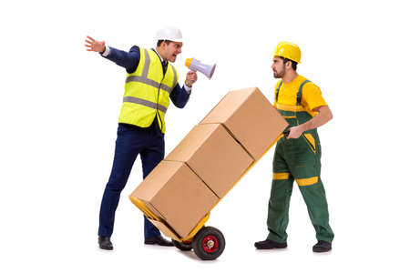 Two workers isolated on the white background