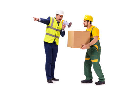 Two workers isolated on the white backgroundの写真素材