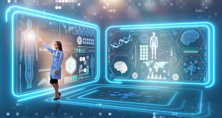 Woman doctor in futuristic medical conceptの写真素材