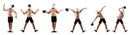 Naked muscular mime isolated on whiteの写真素材