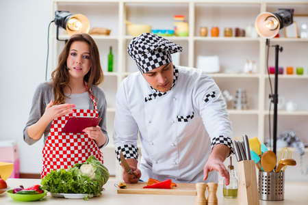 Food cooking tv show in the studioの写真素材