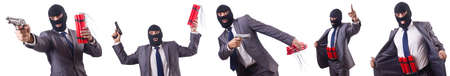 Terrorist with dynamite isolated on white
