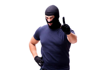 Robber wearing balaclava isolated on white