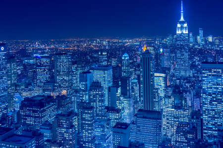 Night view of New York Manhattan during sunset
