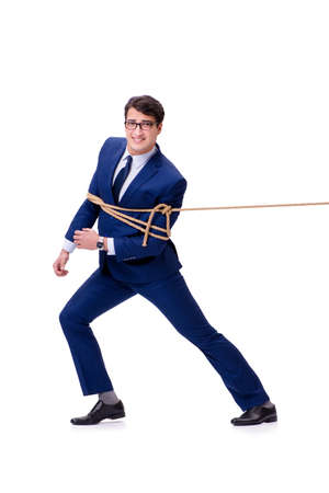 Businessman caught with rope lasso isolated on whiteの写真素材