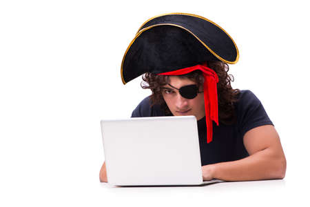 Digital security concept with pirate isolated on whiteの写真素材