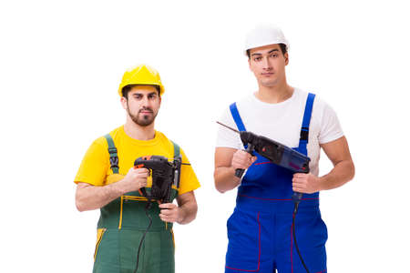 Two workers isolated on the white backgroundの写真素材