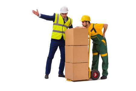 Two workers isolated on the white backgroundの写真素材