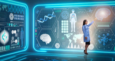 Woman doctor in futuristic medical conceptの写真素材