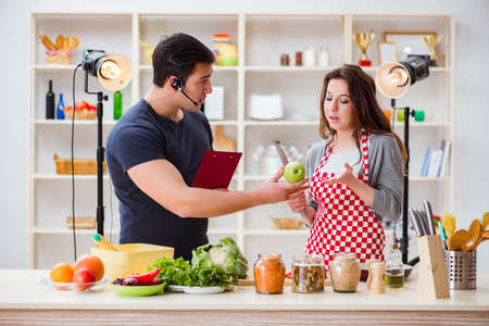 Food cooking tv show in the studioの写真素材