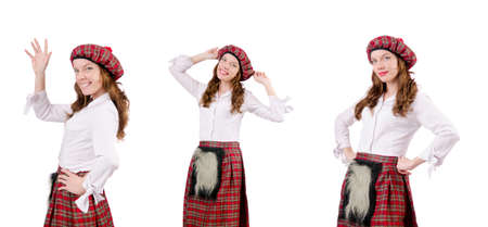 Young woman in traditional scottish clothingの写真素材