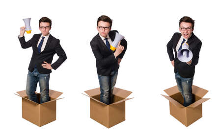 Man with loudspeaker in the boxの写真素材