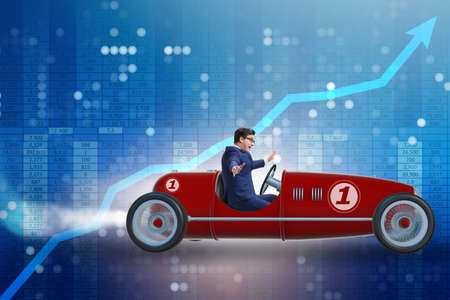 Businessman driving car in financial concept