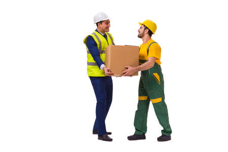 Two workers isolated on the white backgroundの写真素材