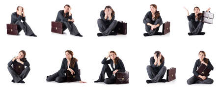 Bankrupt businesswoman isolated on whiteの写真素材