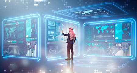 Arab man in data management conceptの写真素材