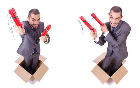 Businessman with dynamite isolated on whiteの写真素材