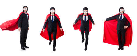 Man in red cover isolated on whiteの写真素材