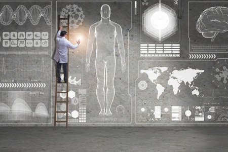 Male doctor climbing ladder in medical concept