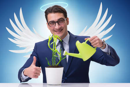 Businessman in angel investor concept growing future profitsの写真素材