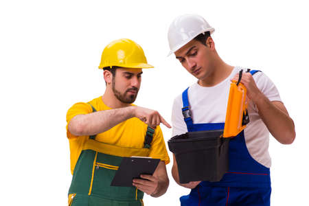 Two workers isolated on the white backgroundの写真素材