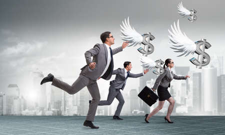 Businesspeople chasing angel investor fundingの写真素材