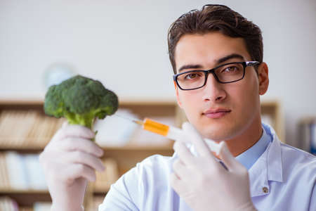 Scientist working on organic fruits and vegetablesの写真素材