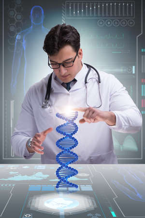 Young studentresearcher studying dna structureの写真素材