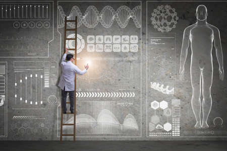 Male doctor climbing ladder in medical concept