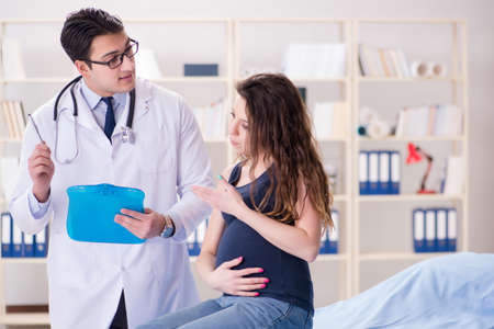 Doctor examining pregnant woman patientの写真素材