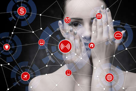 Internet of things concept with businesswomanの写真素材