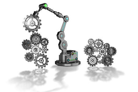 Robot putting cogwheels in connection