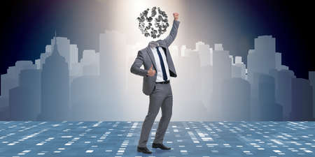 Businessman with dollars instead of headの写真素材