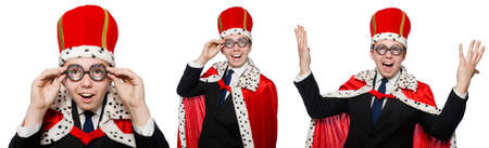 Businessman with crown isolated on whiteの写真素材
