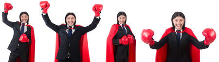 Young businessman boxer isolated on whiteの写真素材